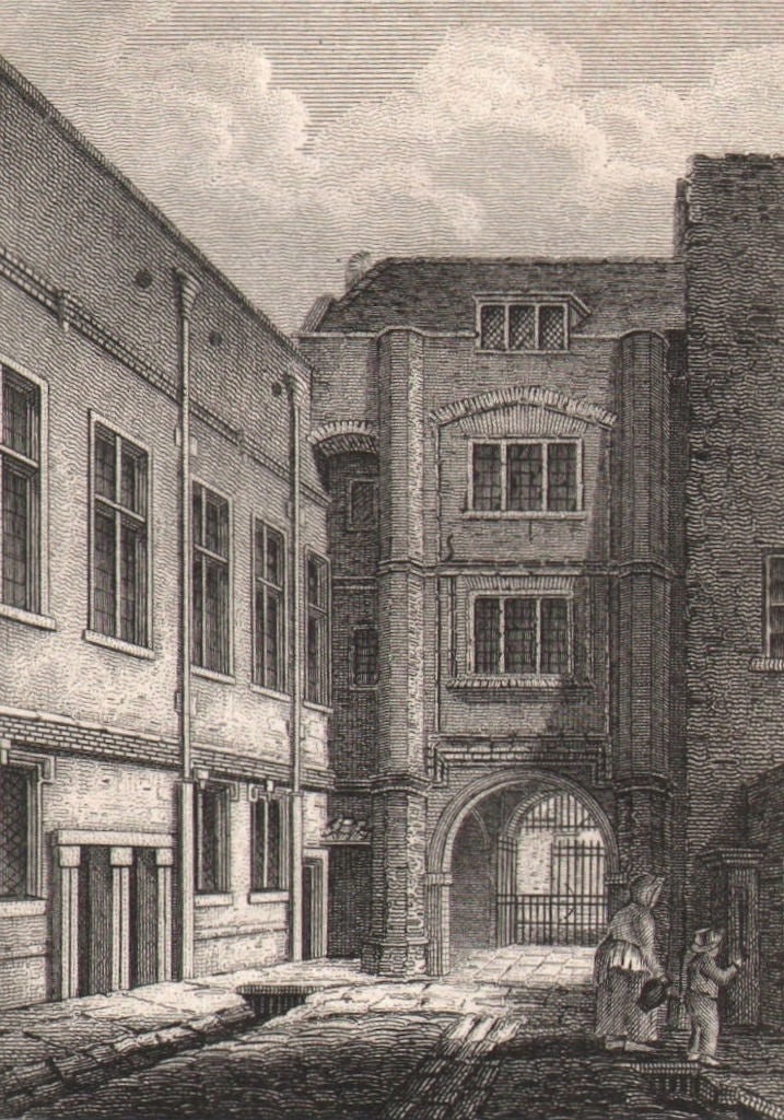 Sion College, London Wall. Antique engraved print 1817 old